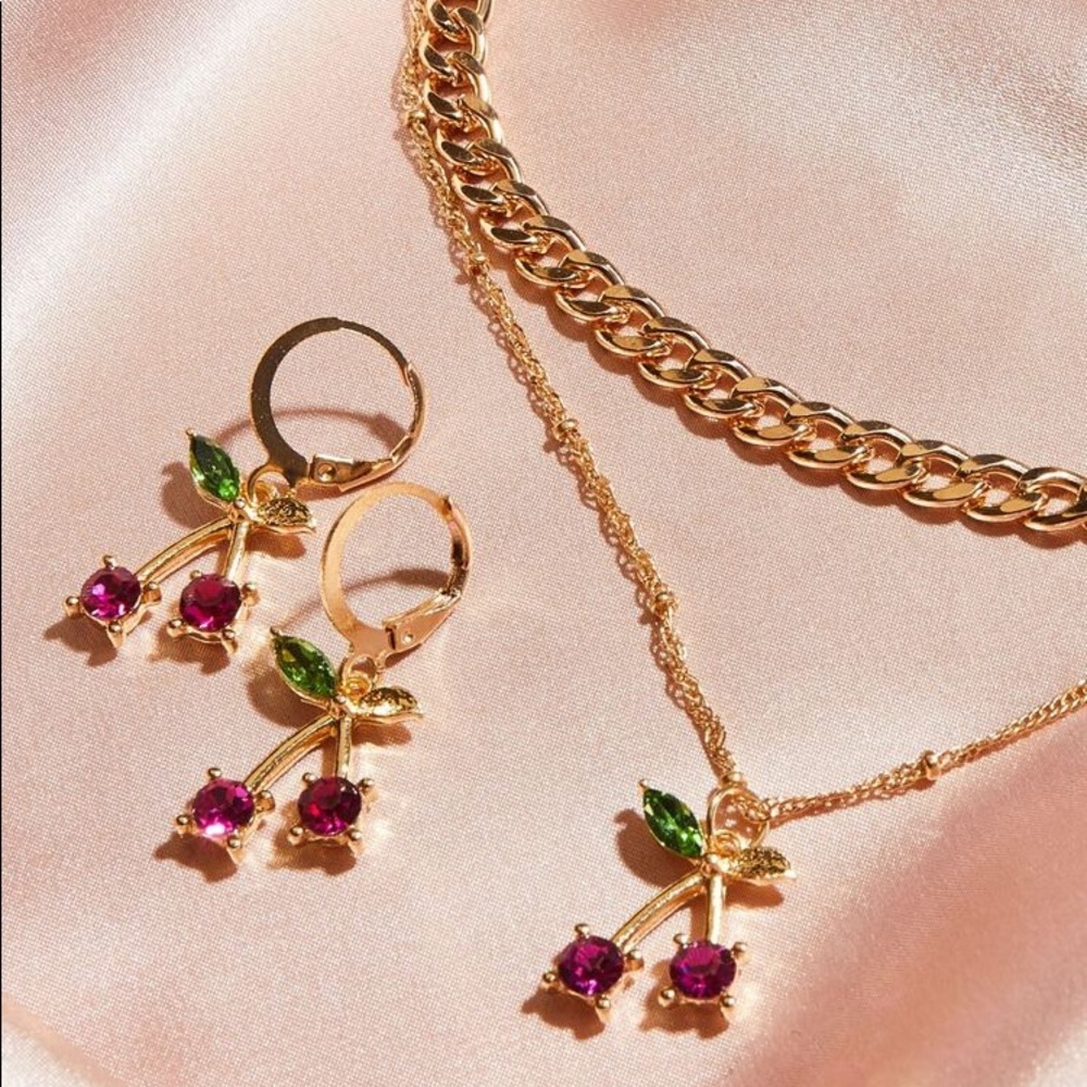 Cherry huggie earring and necklace set 🍒